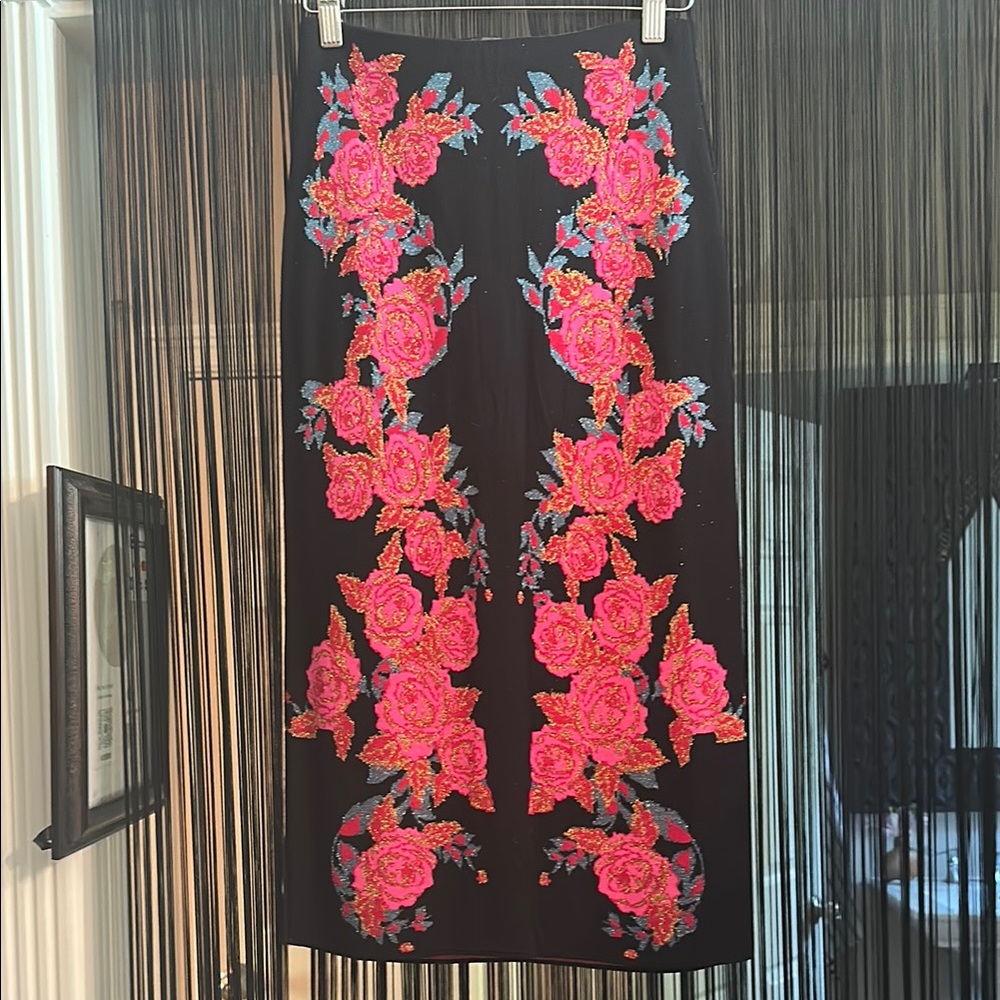 Floral Embroidered Black Skirt